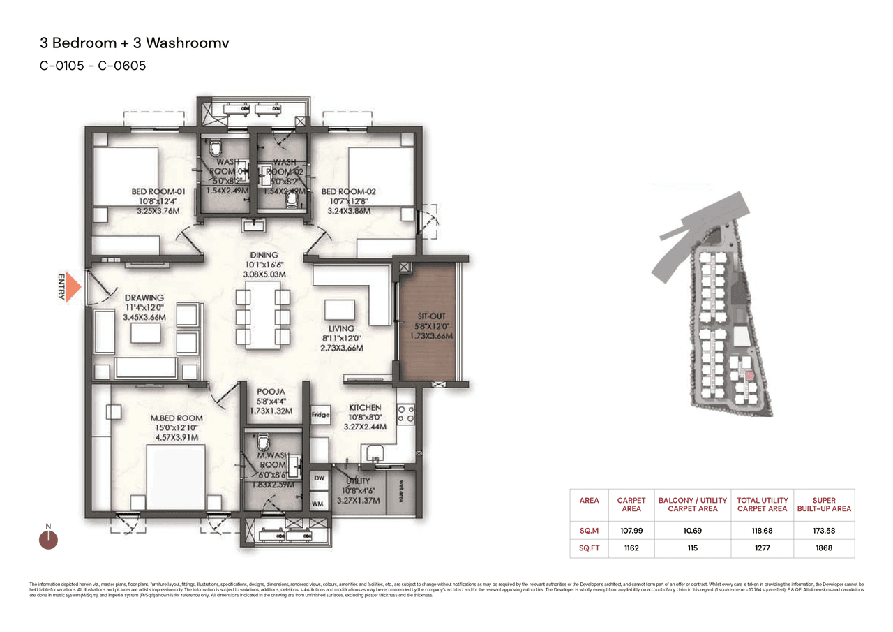 Brigade Enclave Unit plan - 1162 sq.ft.