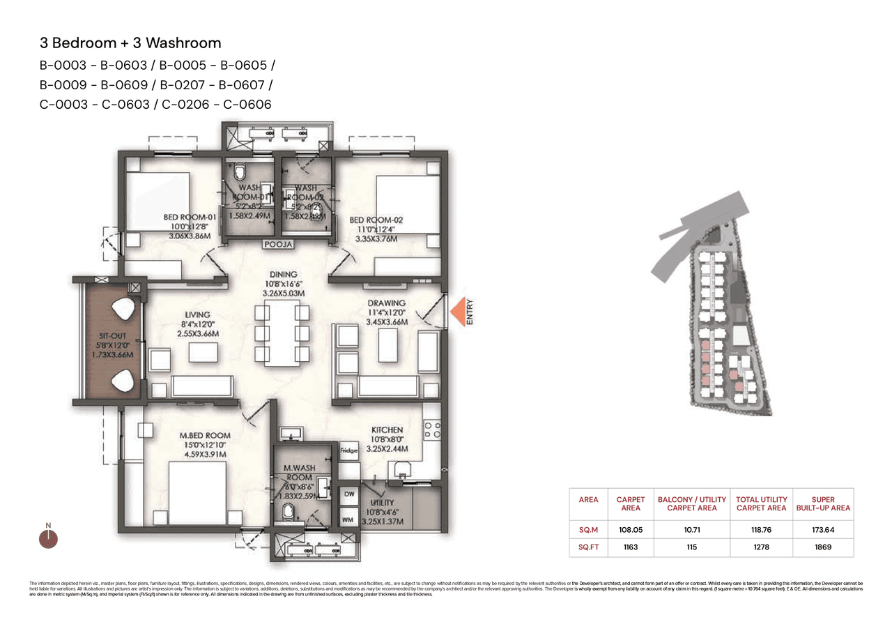 Brigade Enclave Unit plan - 1163 sq.ft.