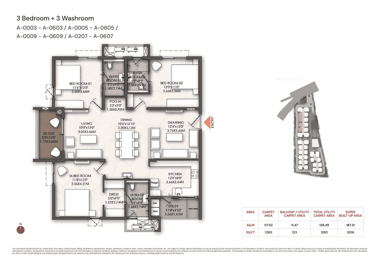 Brigade Enclave Unit plan - 1260 sq.ft.