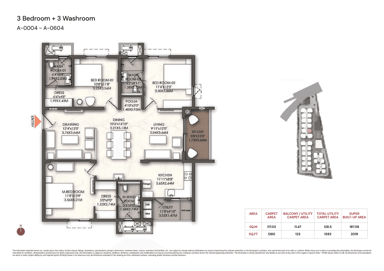 Brigade Enclave Unit plan - 1260 sq.ft.