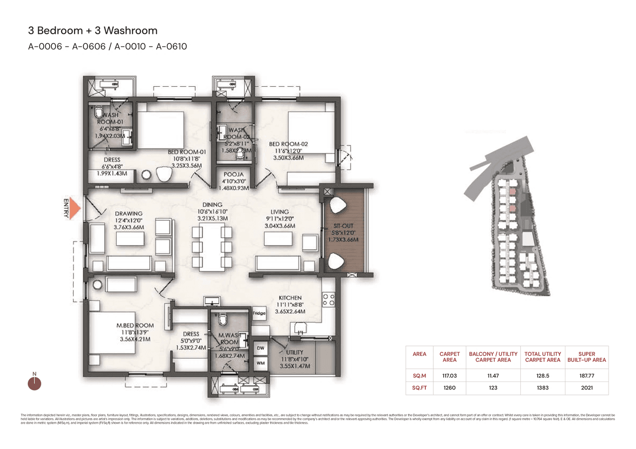 Brigade Enclave Unit plan - 1260 sq.ft.