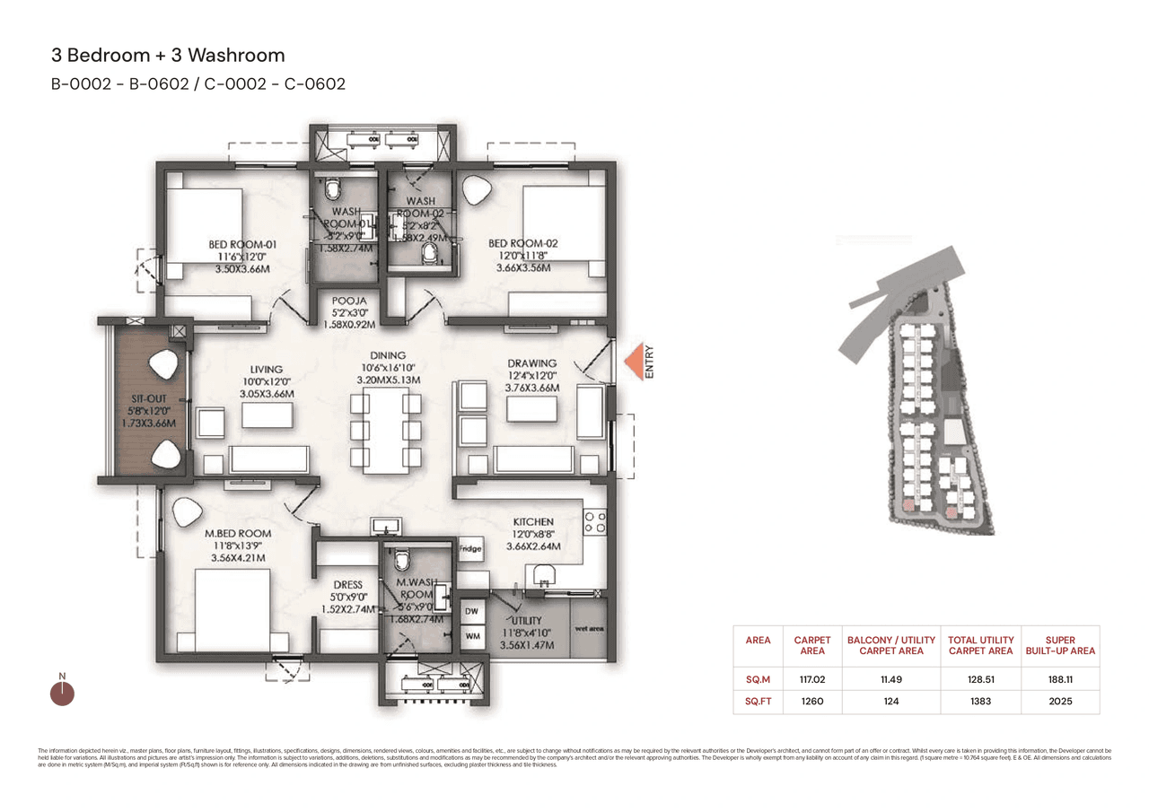 Brigade Enclave Unit plan - 1260 sq.ft.