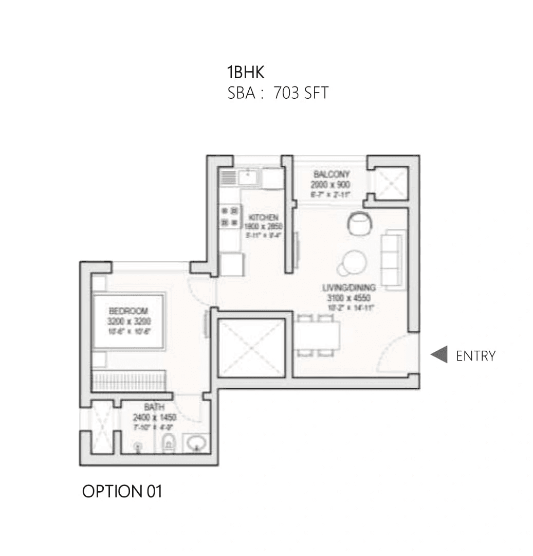 Sobha Hoskote Unit plan - 506 sq.ft.