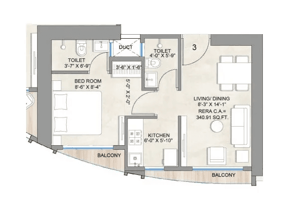 A.H. Avenue Unit plan - 340 sq.ft.