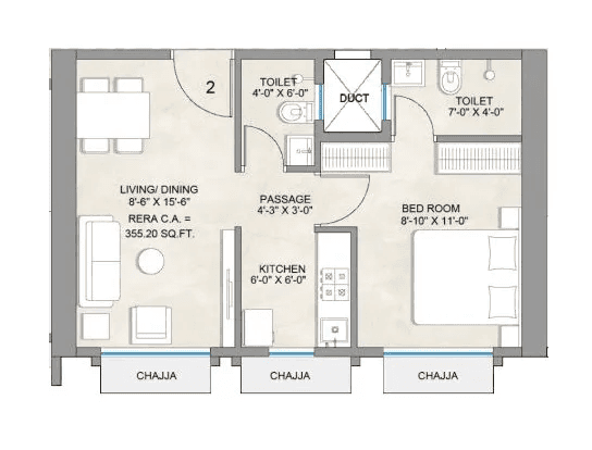 A.H. Avenue Unit plan - 355 sq.ft.