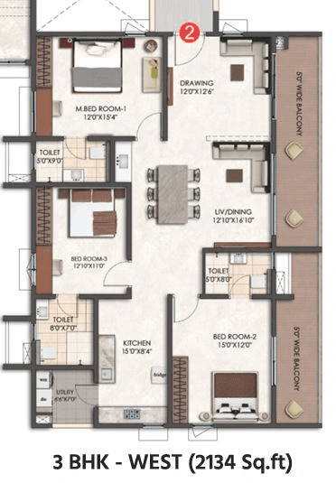 Tridasa Rise Unit plan - 1278 sq.ft.