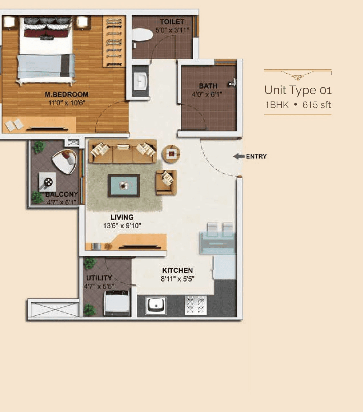 Ramky Lumina Unit plan - 461 sq.ft.