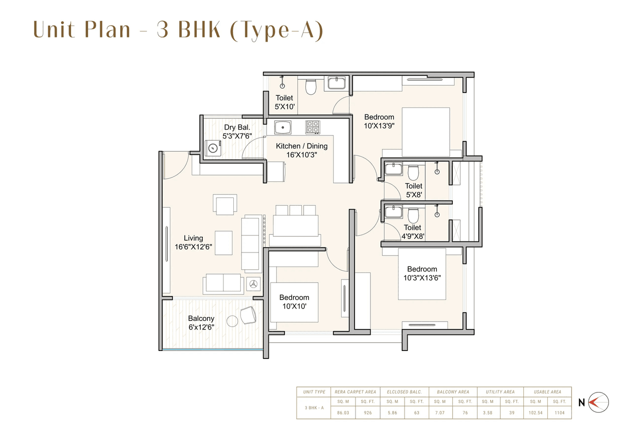 Abhijay Samsara Unit plan - 1104 sq.ft.