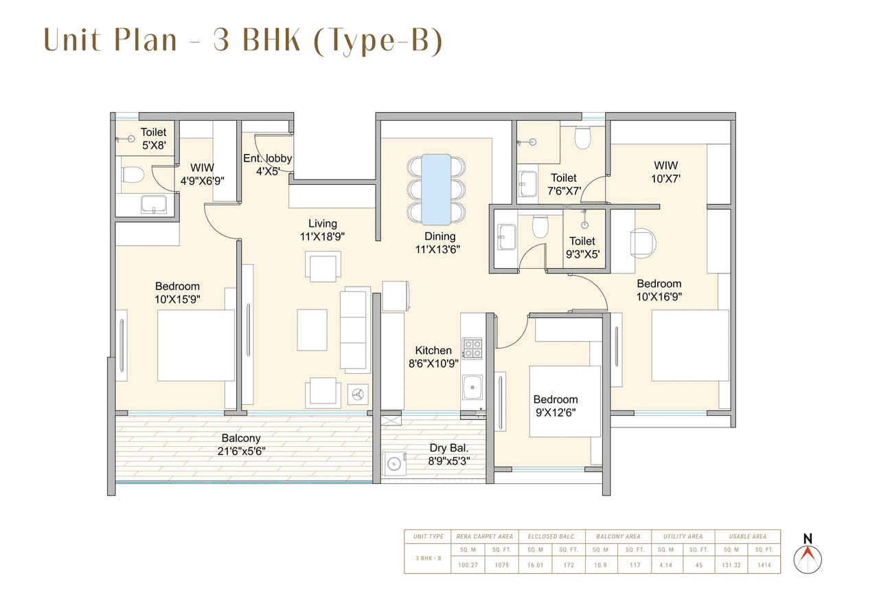 Abhijay Samsara Unit plan - 1414 sq.ft.