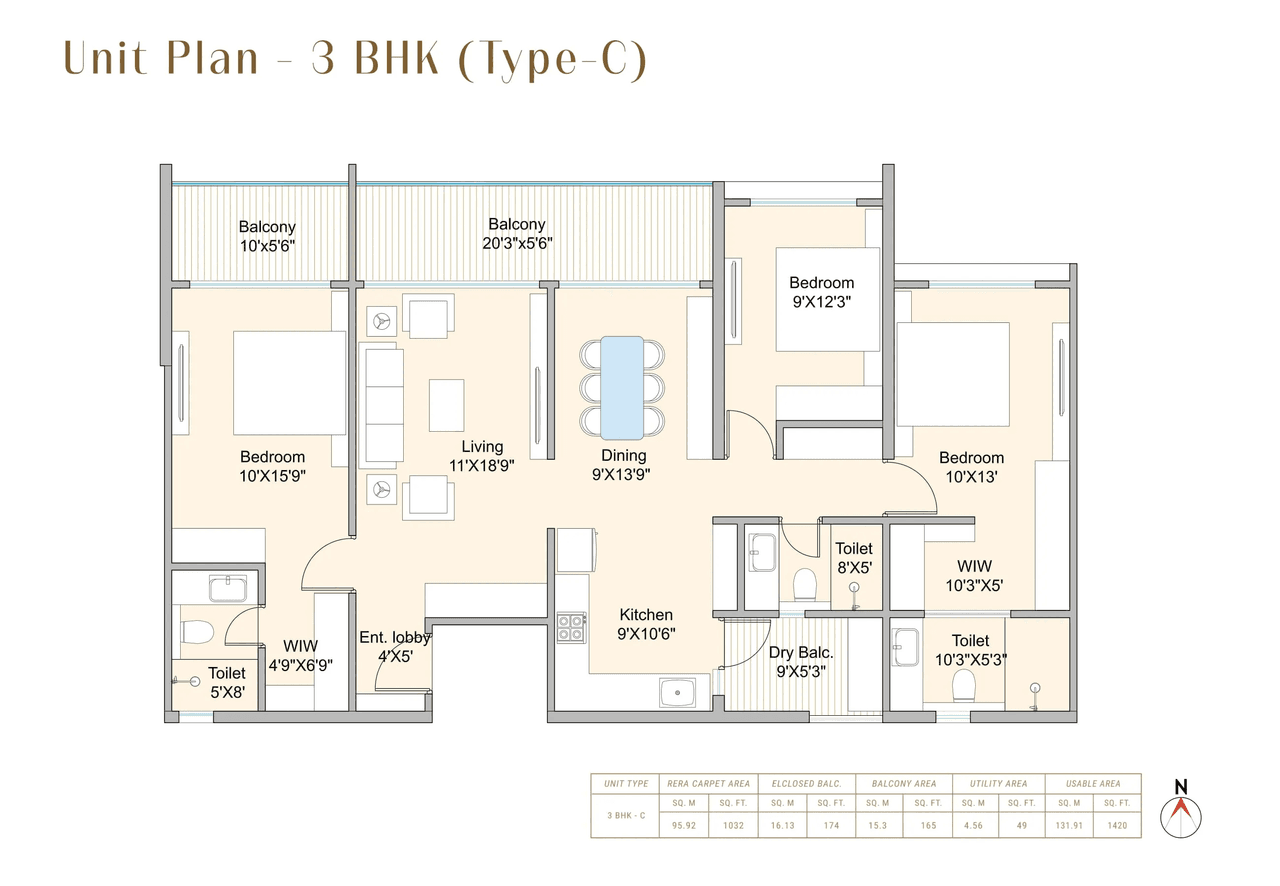 Abhijay Samsara Unit plan - 1420 sq.ft.