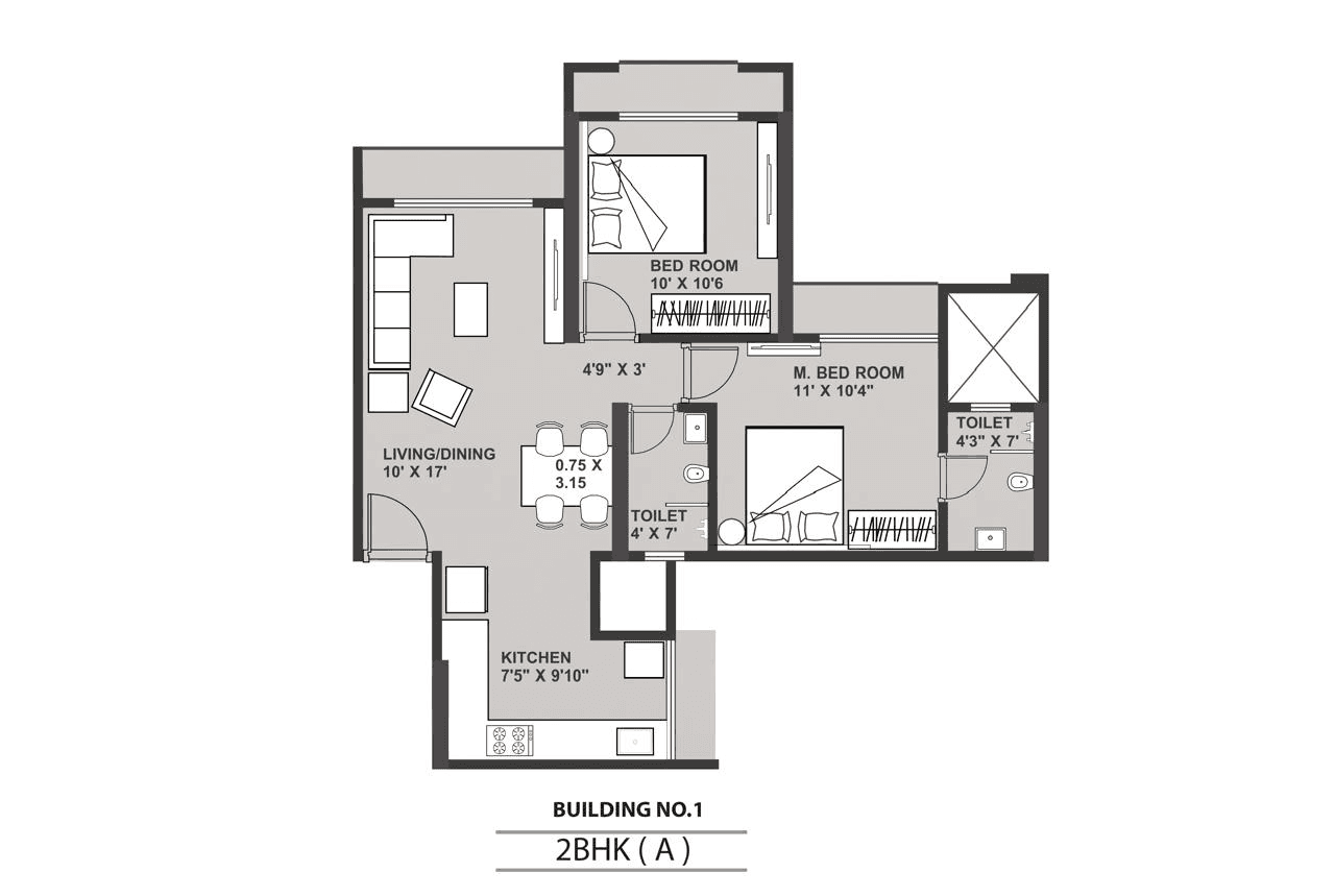 Bhoomi Lakescape Unit plan - 715 sq.ft.