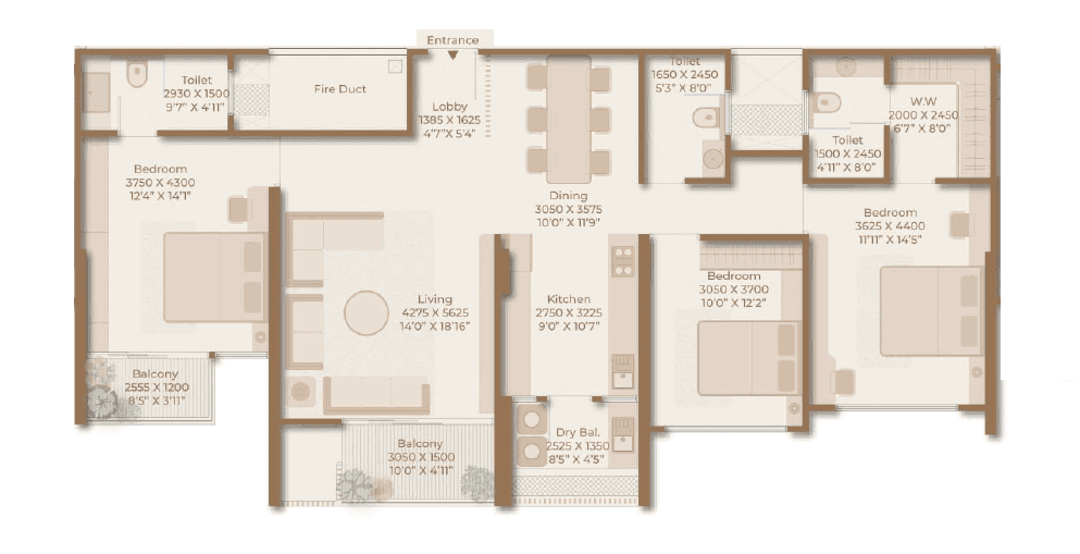 VB Renaissance Unit plan - 1243 sq.ft.