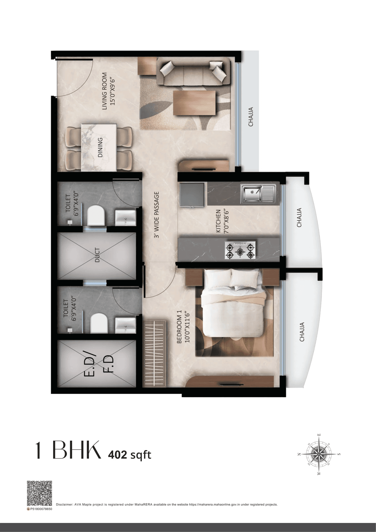 AVA Borivali Bliss Unit plan - 402 sq.ft.