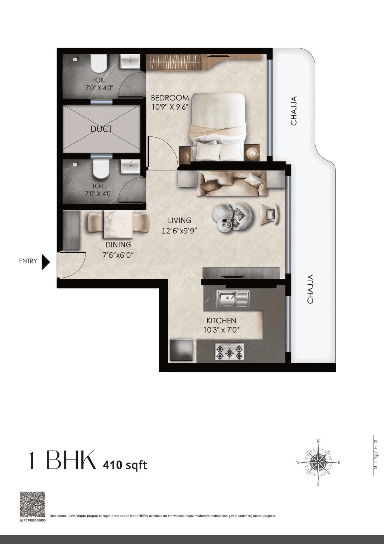 AVA Maple Unit plan - 410 sq.ft.