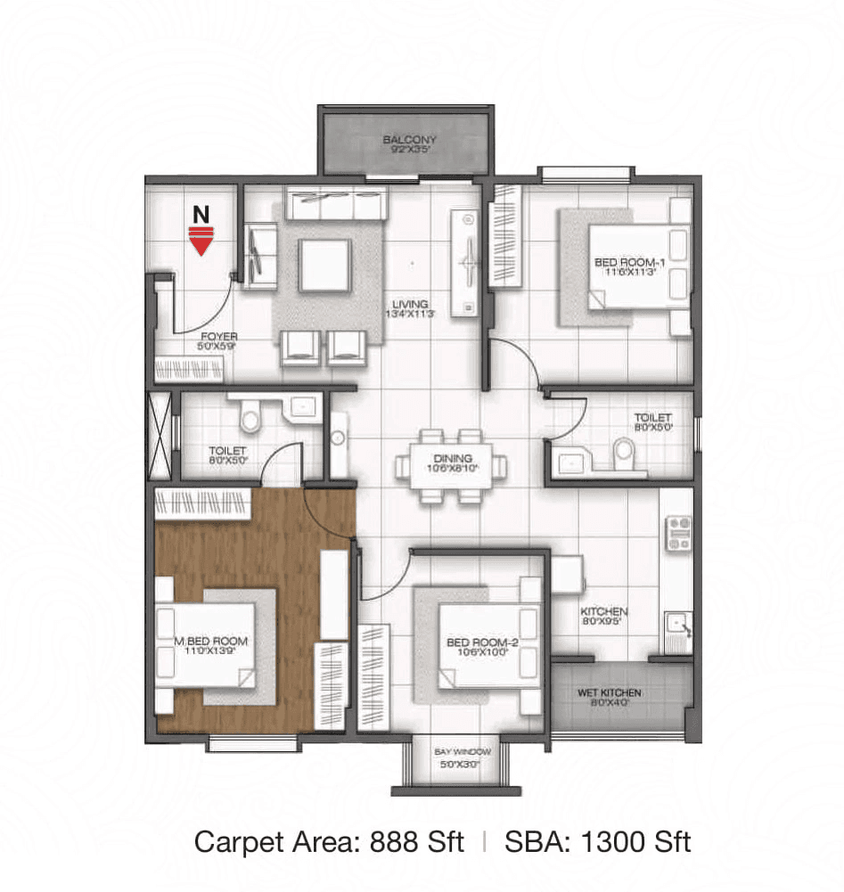 GR Sitara Unit plan - 888 sq.ft.