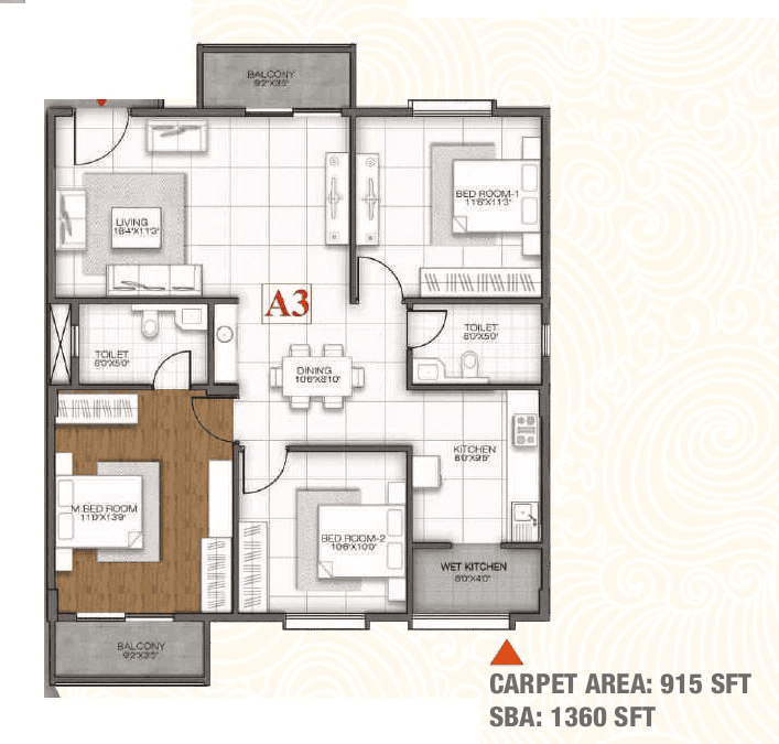 GR Sitara Unit plan - 915 sq.ft.