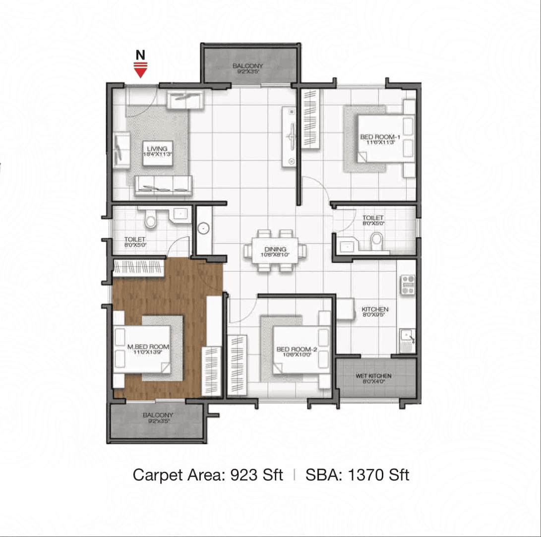 GR Sitara Unit plan - 933 sq.ft.