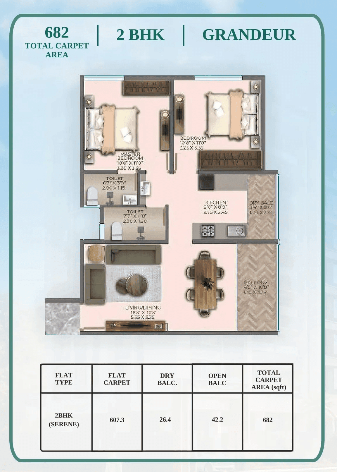 Riswadkar Element 77 Unit plan - 682 sq.ft.