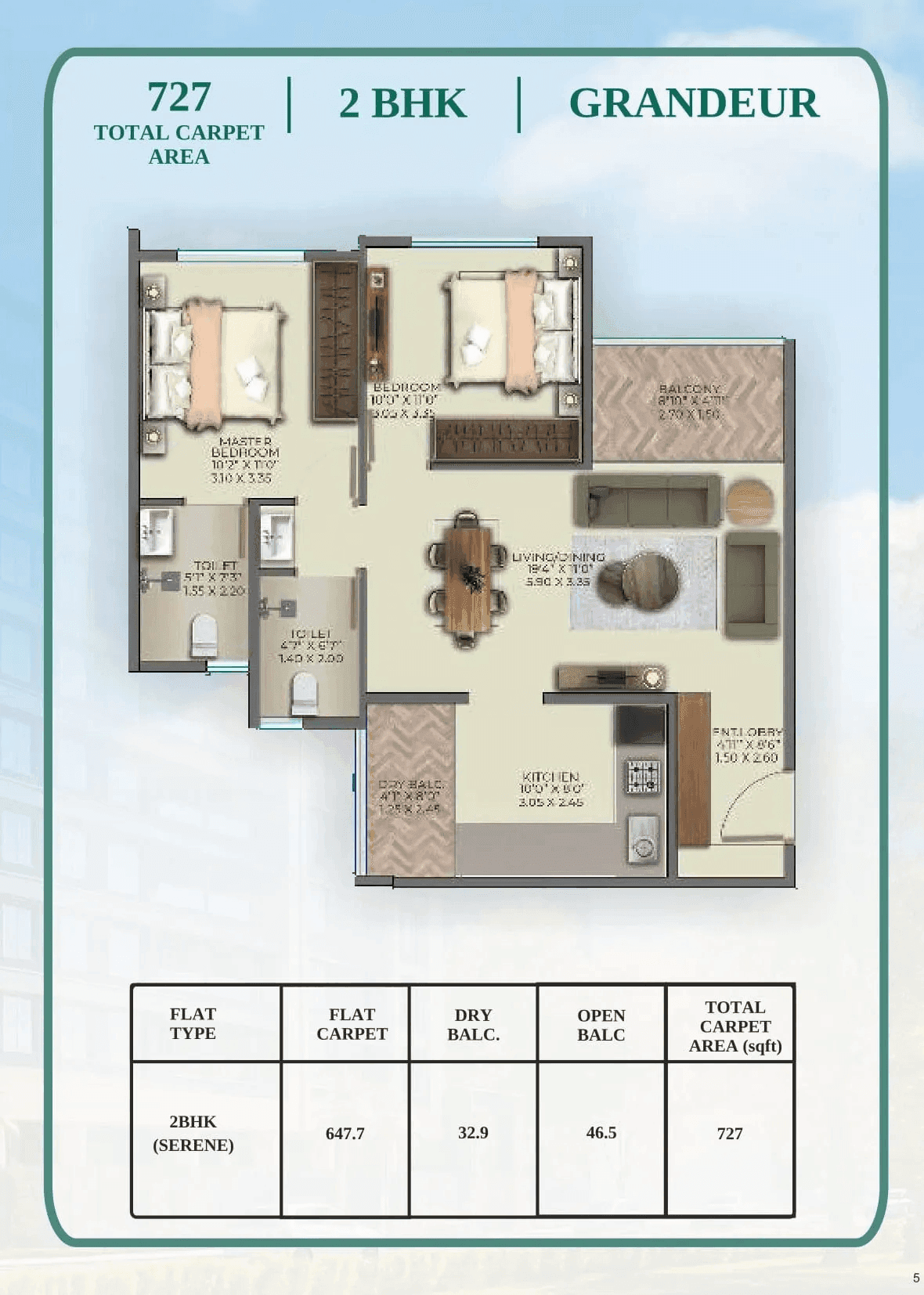 Riswadkar Element 77 Unit plan - 727 sq.ft.