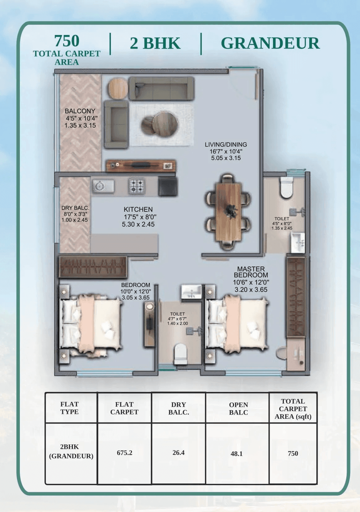 Riswadkar Element 77 Unit plan - 750 sq.ft.