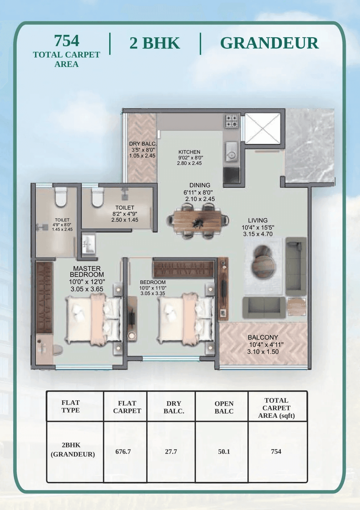 Riswadkar Element 77 Unit plan - 754 sq.ft.