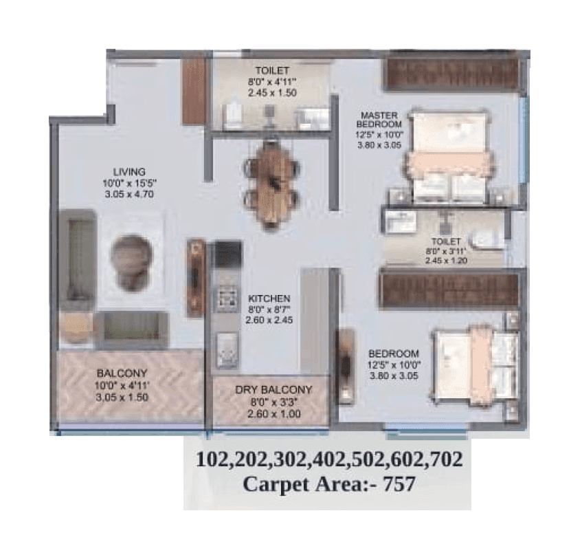 Riswadkar Element 77 Unit plan - 757 sq.ft.