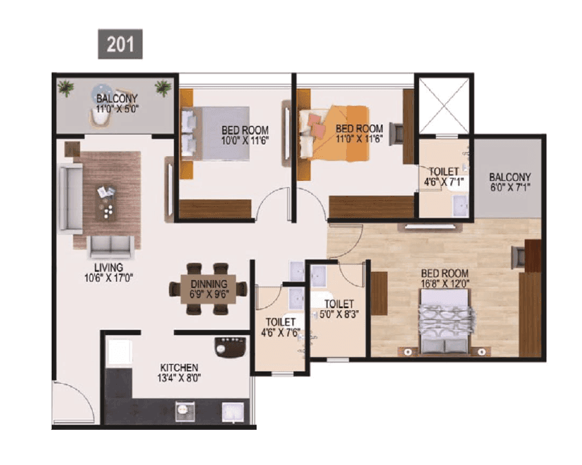 Ram India Address One Unit plan - 1101 sq.ft.