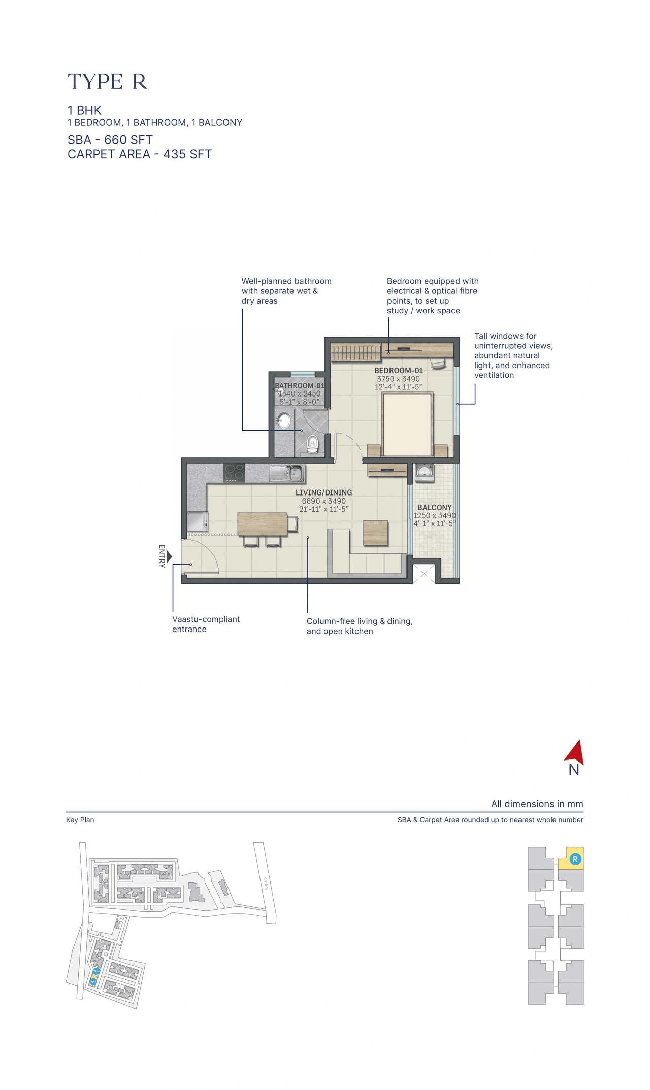 Sobha Neopolis Unit plan - 435 sq.ft.