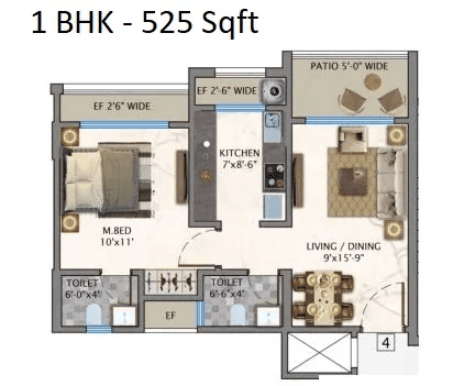 Opal Flora Unit plan - 525 sq.ft.