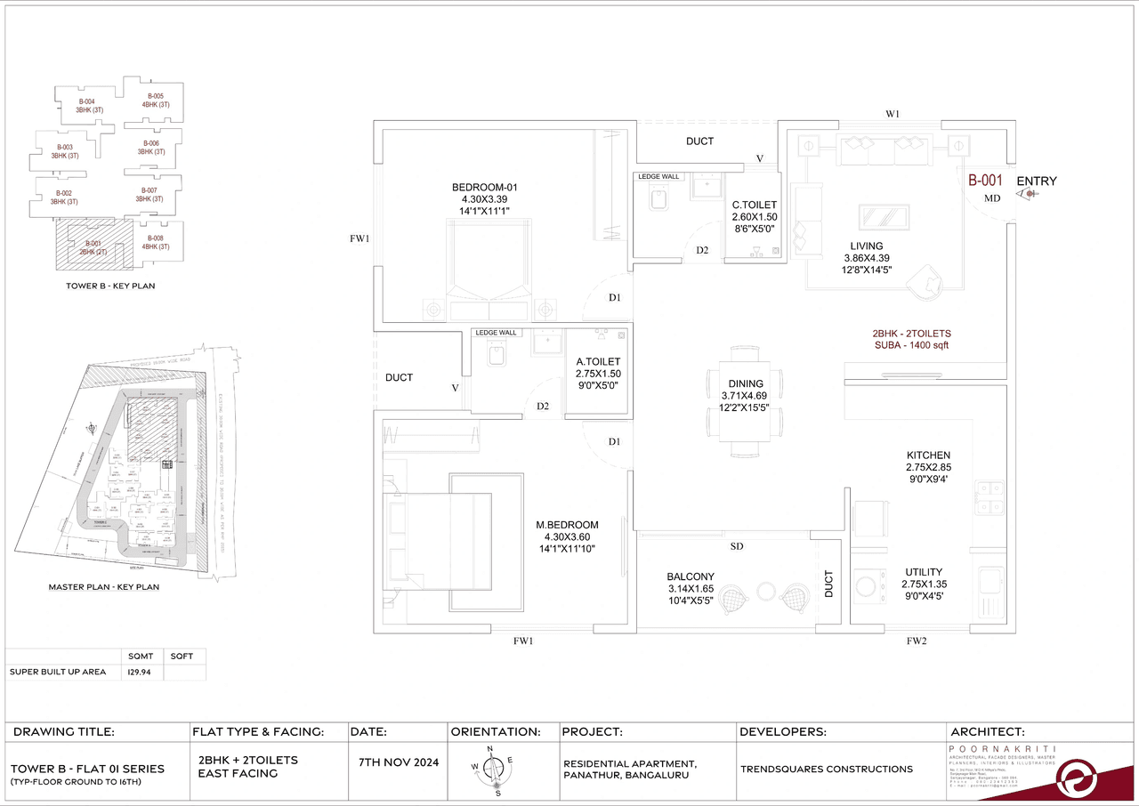 Trendsquares Akino Unit plan - 989 sq.ft.