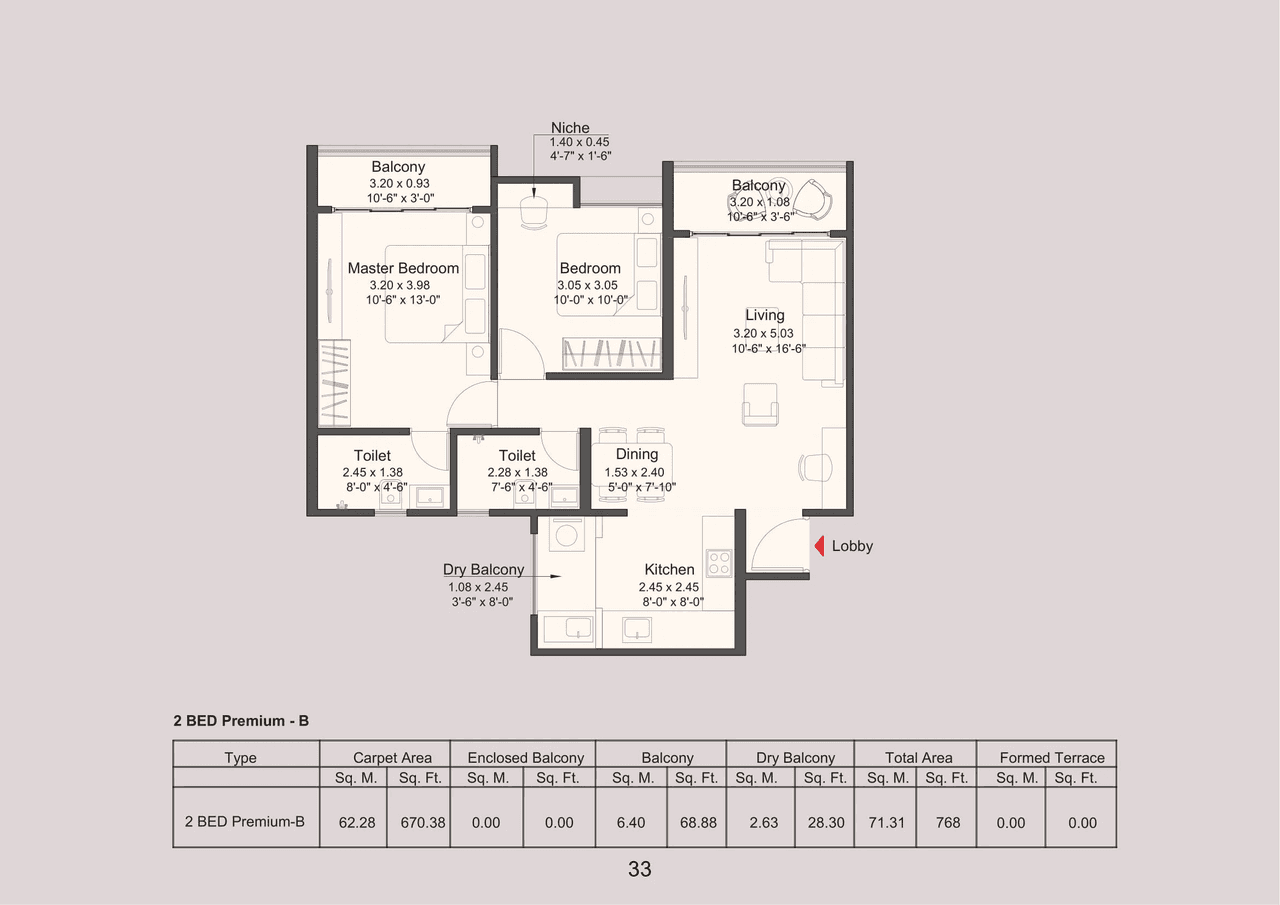 Kohinoor Royale Towers Unit plan - 768 sq.ft.
