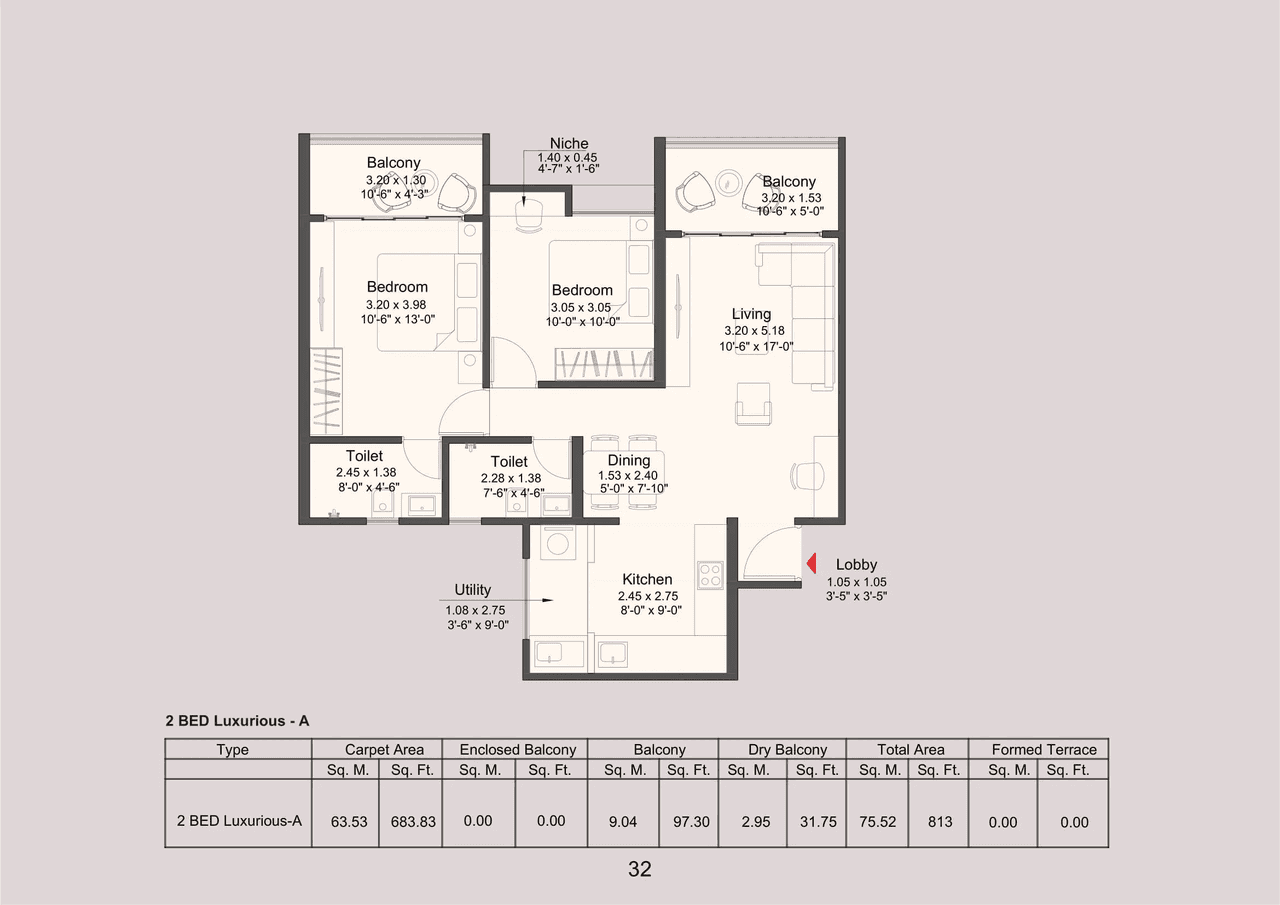 Kohinoor Royale Towers Unit plan - 813 sq.ft.
