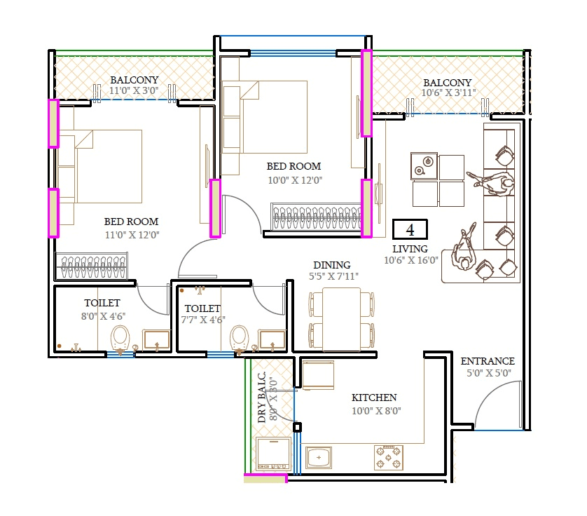 Triaa Nesterra Unit plan - 798 sq.ft.