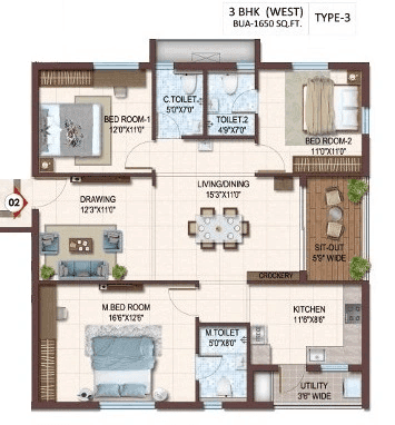 Prosperiti Homes Ekam Unit plan - 1204 sq.ft.