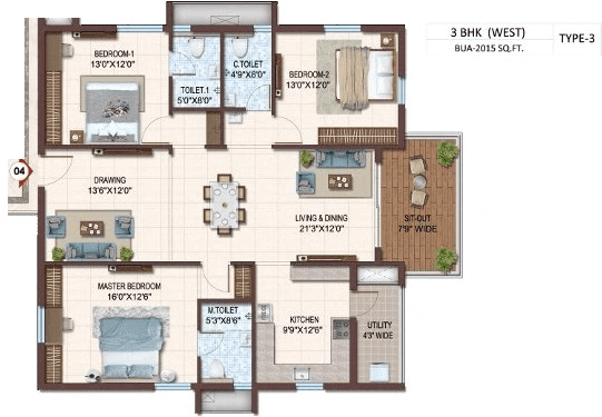 Prosperiti Homes Ekam Unit plan - 1471 sq.ft.