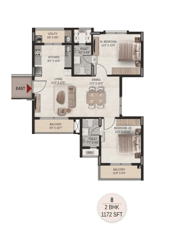 DSR The Courtyard Unit plan - 690 sq.ft.