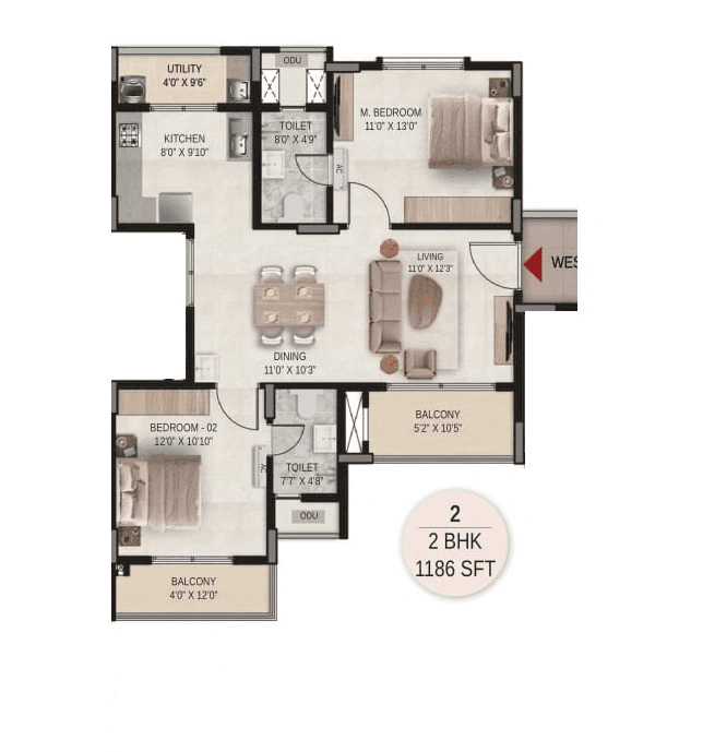 DSR The Courtyard Unit plan - 698 sq.ft.