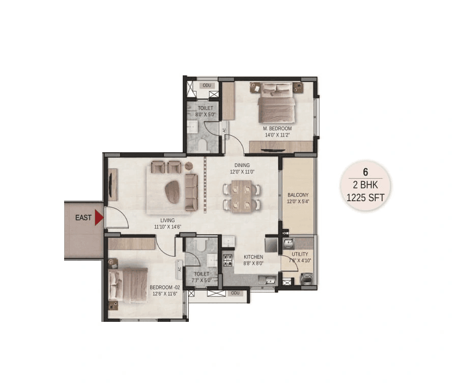DSR The Courtyard Unit plan - 775 sq.ft.