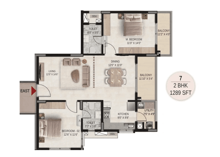 DSR The Courtyard Unit plan - 775 sq.ft.