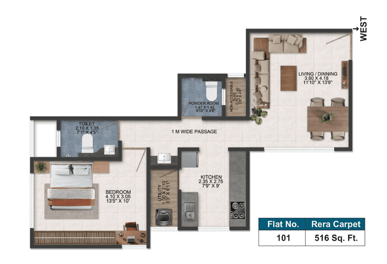 Avika Trinity Unit plan - 516 sq.ft.