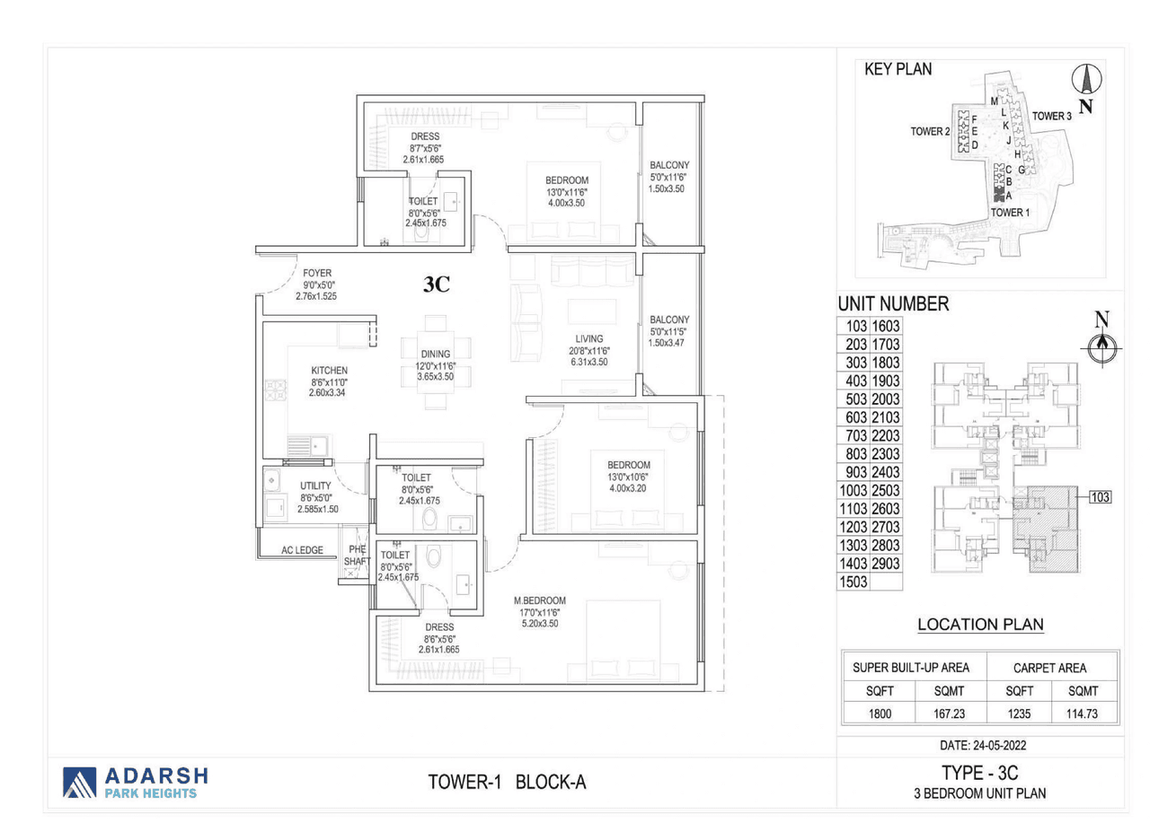 Adarsh Park Heights Phase 2 Unit plan - 1235 sq.ft.