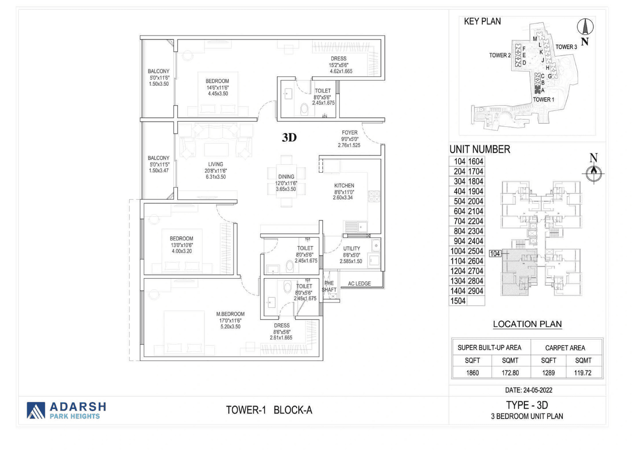Adarsh Park Heights Phase 2 Unit plan - 1289 sq.ft.