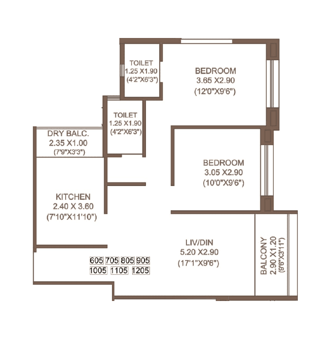 Akruti Skyrise Unit plan - 685 sq.ft.
