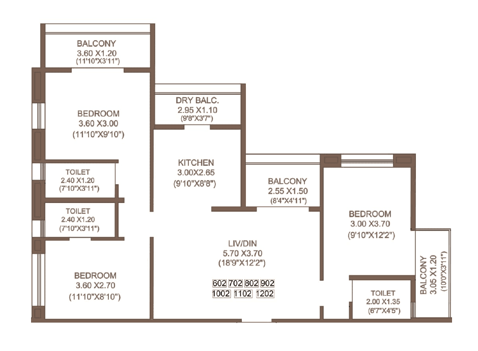 Akruti Skyrise Unit plan - 699 sq.ft.
