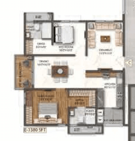 Jain Central Park East Unit plan - 883 sq.ft.