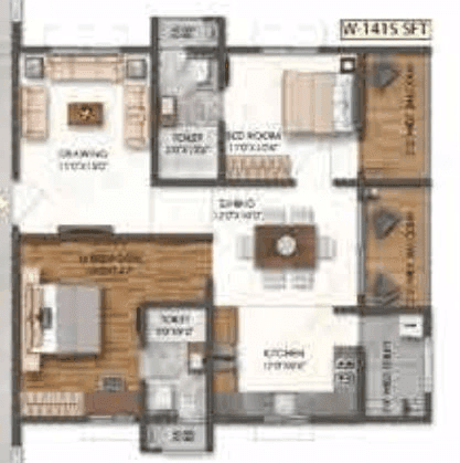 Jain Central Park East Unit plan - 847 sq.ft.