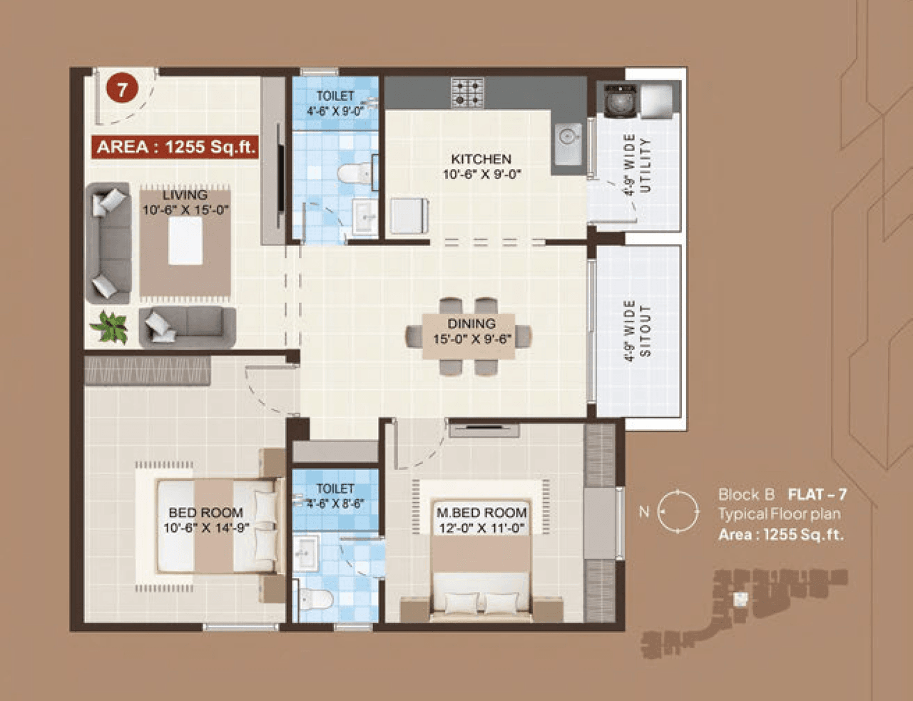 Mohan Tritone Unit plan - 903 sq.ft.