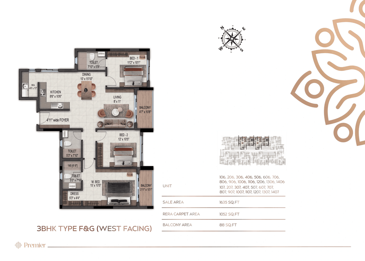 Signature Premier Unit plan - 1052 sq.ft.