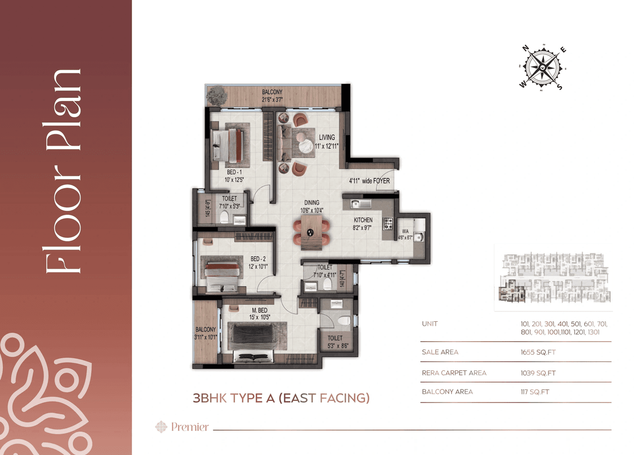 Signature Premier Unit plan - 1039 sq.ft.