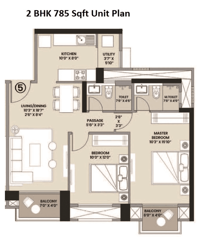 Hiranandani The Arena Unit plan - 785 sq.ft.